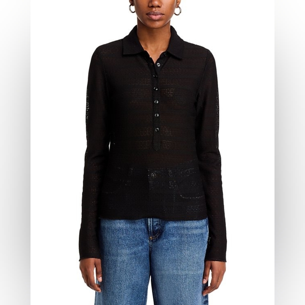 Rag & Bone Julia Polo Shirt Black New Med - Picture 5 of 10